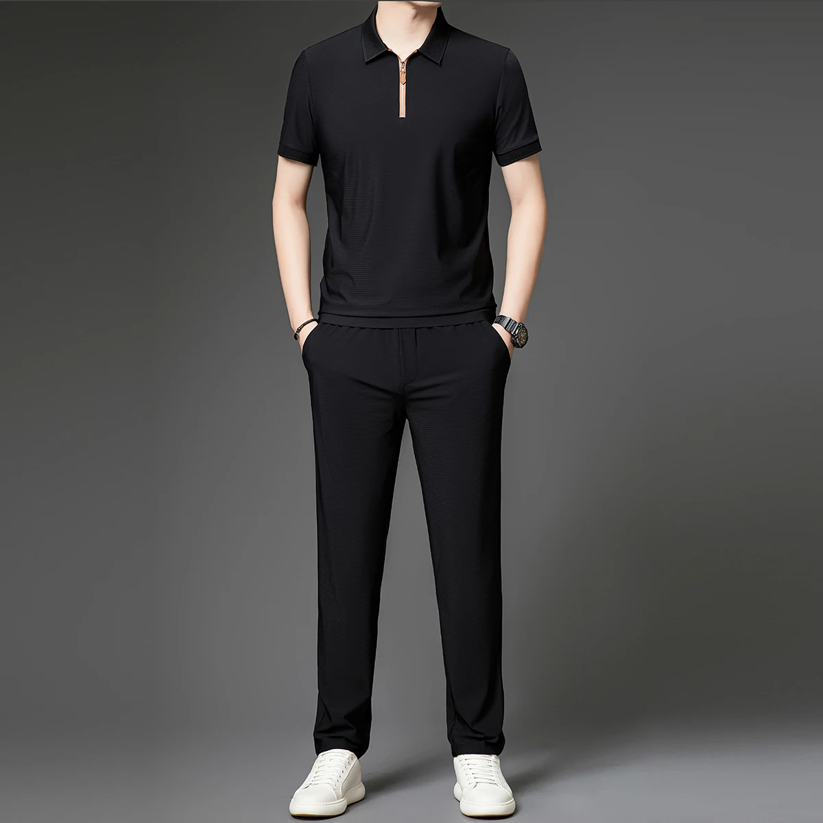 

Summer Mens Business Leisure Slim Fit Two-Piece Set Sportswear Thin Two-Piece Suit Men Short-sleeved Polo Shirt+Pants Tracksuits