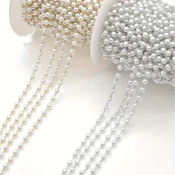 4mm 39.37 Inch Diy Artificial Pearl Copper Plated Chain, Handmade Pearl Chain, Antique Style Hair Clip Tassel Pine Chain