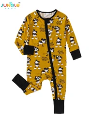 Baby onesie Bamboo fiber thin soft breathable New baby deep yellow digital print baby reversible foot cover zipper clothing