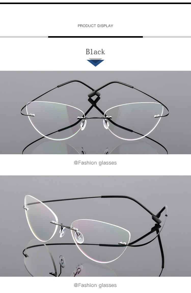 Grenzenlose Titan Legierung Cat Eye Lesebrille Frauen Anti Blau Licht Rezept Presbyopie Brille Weibliche Klassische Leser – Detail 6