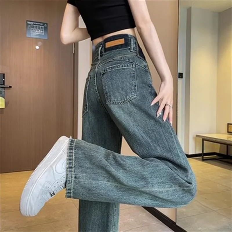 

Korean High Waist Jeans Women Straight Leg Pants Autumn 2023 New Slim Slim Floor Drop Narrow Edition Contrast Wide Leg Pants