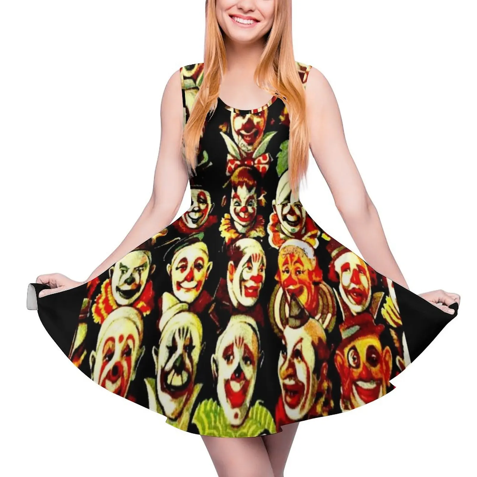 

RINGLING BROS, BARNUM & BAILEY: Vintage Clown Print Sleeveless Dress womans clothing fairy dress Woman clothes