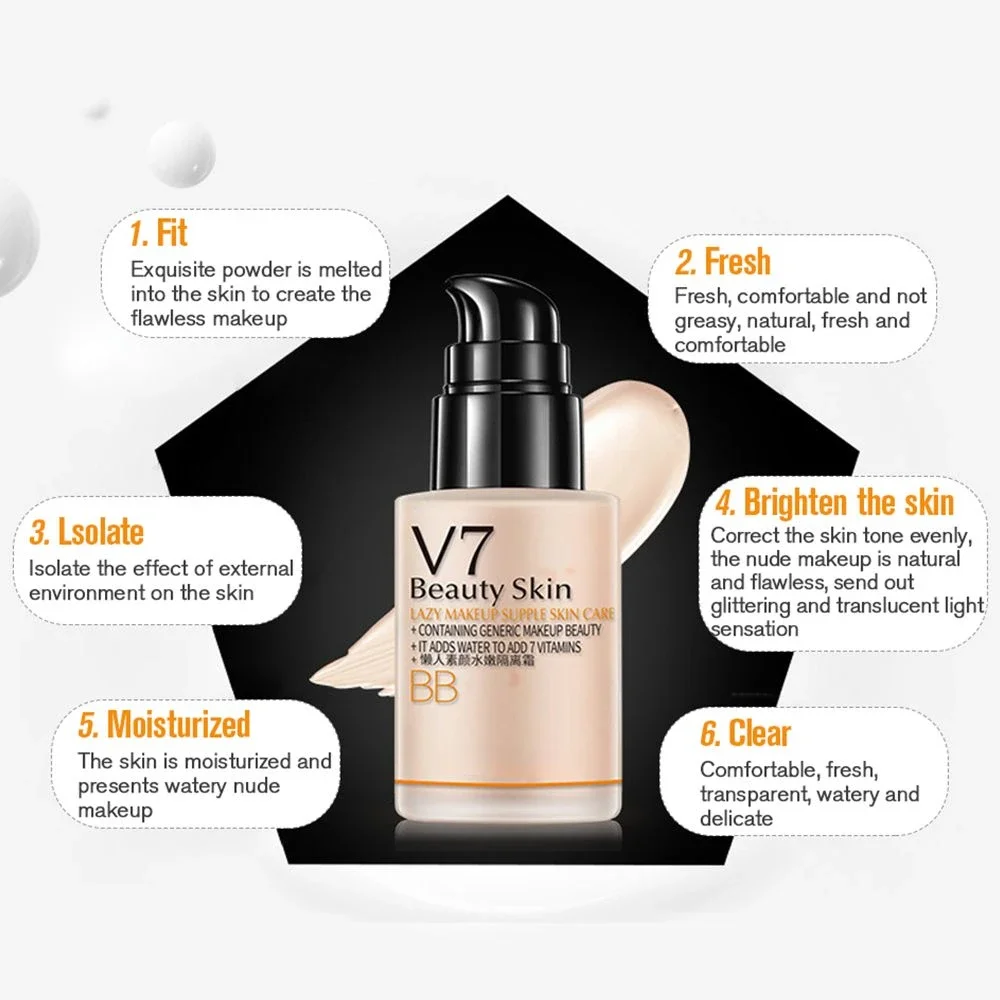 BIOAQUA V7 Lazy Lotion BB CC Cream Natural Moisturizing Makeup Concealer Foundation Waterproof Cosmetic