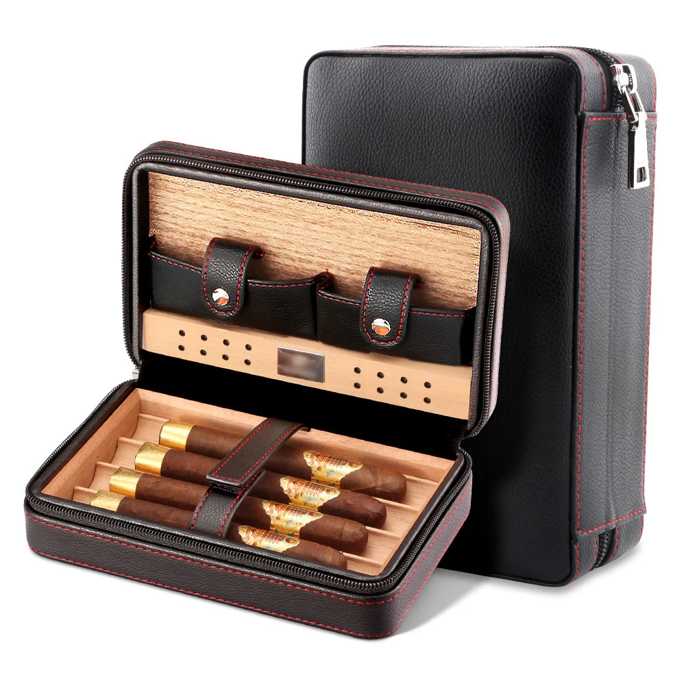 GALINER Cigar Humidor Case Charuto Cedar Wood Leather Travel Humidor Humidifier Set Gift Box (Without Lighter Cutter)