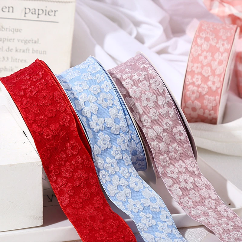 10Yards 25/40mm 3D Flower Wrinkle Embossment Ribbon DIY Accessories for Bows Bouquets Gift Wrapping Sewing Clothes Materials