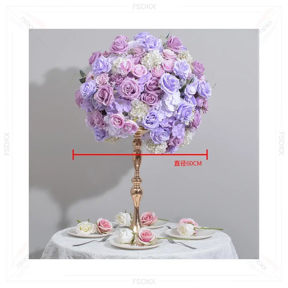 

Artificial Silk pink Large Purple Rose Hydrangea Peony Flower Row Table Ball Centerpiece Flower Balls for Wedding Center Pieces