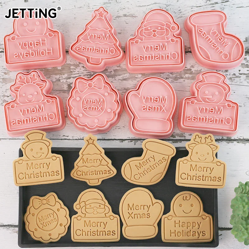 8 יח'\סט עוגיה נושא חג המולד תבניות סנטה claus elk איש שלג gingerbread גבר דפוס גבר ביסקוויט חותך עוגות מסיבה קישוט ציוד