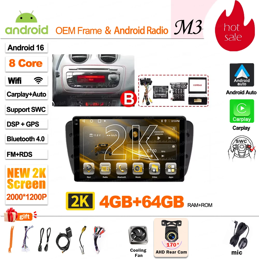 Android 16 For SEAT Ibiza 6J IV 4 2008 - 2015 Multimedia Video Player Car Radio Player Auto Stereo CarPlay Mirror Link DVD QLED image 3
