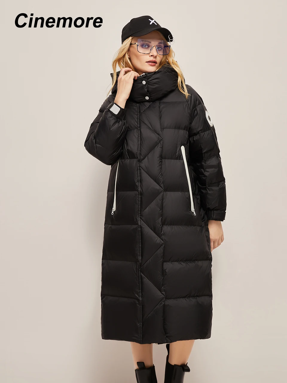 Cinemore piumino donna inverno 2022 lungo freddo caldo colletto in piedi con cappuccio casual parka piumino d'anatra bianco da donna Y22510