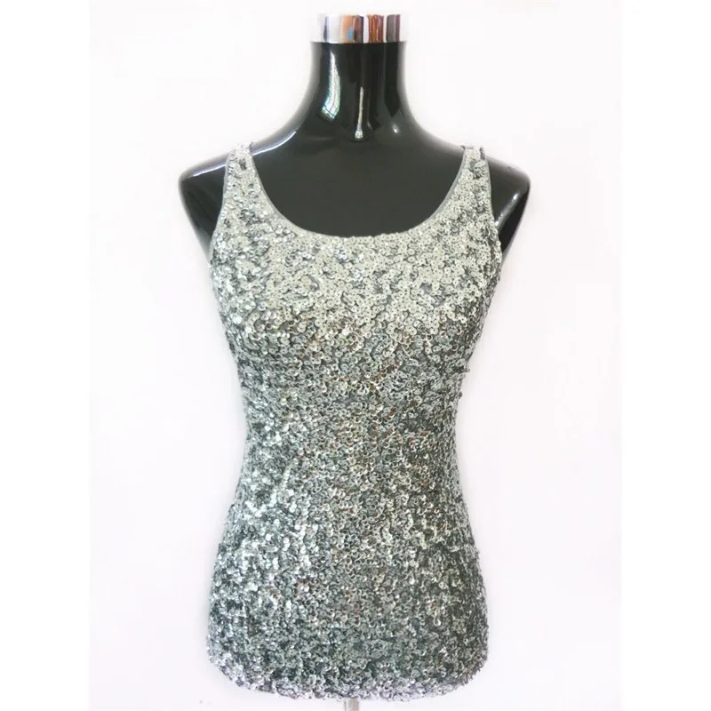 Womens Shine Glitter Sequin Tank Embellished Sleeveless Vest Fashion Style Clothing For Cocktail Party Clubwear Tank Top Ladies
