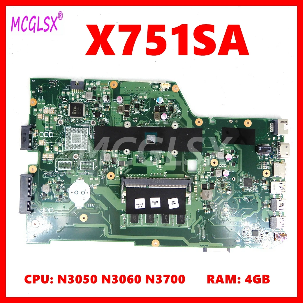 X751SA  Notebook Mainboard For ASUS X751S X751SJ X751SV X751SA Laptop Motherboard With N3050 N3060 N3700 CPU 4G-RAM