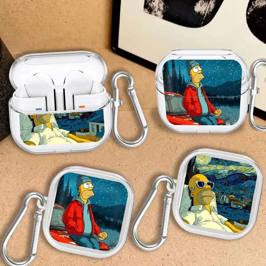 Cartoon Simpsons Clear Earphone Cases Cover With Hook Case For Samsung Galaxy Buds 4 Pro 2Pro 3Pro 3 FE 2 Live 4Pro