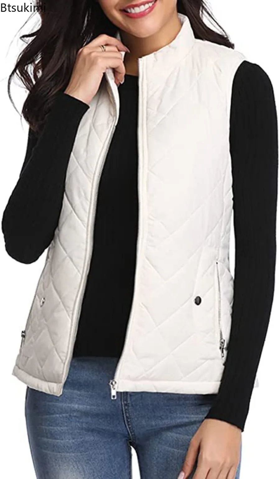 Autumn Winter Women's Cotton Vests Sleeveless Jacket Thick Warm Padded Stand Collar Zipper Casual Ultralight Portable Waistcoats