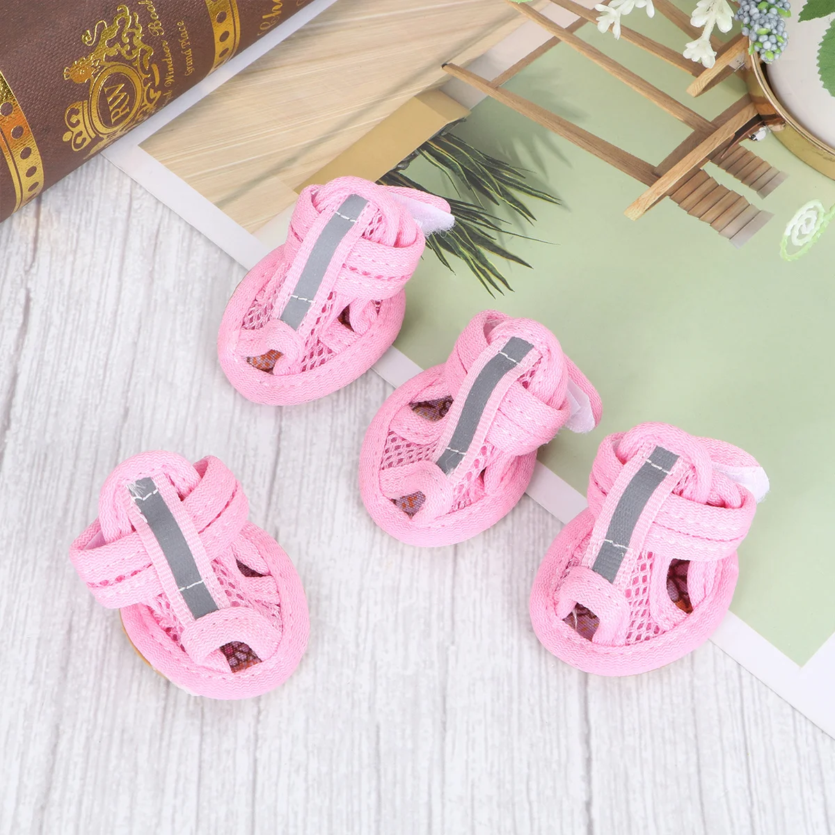

4Pcs Dog Sandal Summer Pet Shoes Breathable Mesh Lightweight Comfortable Fit for Dogs Paws Size 2 Pink Dog Shoes