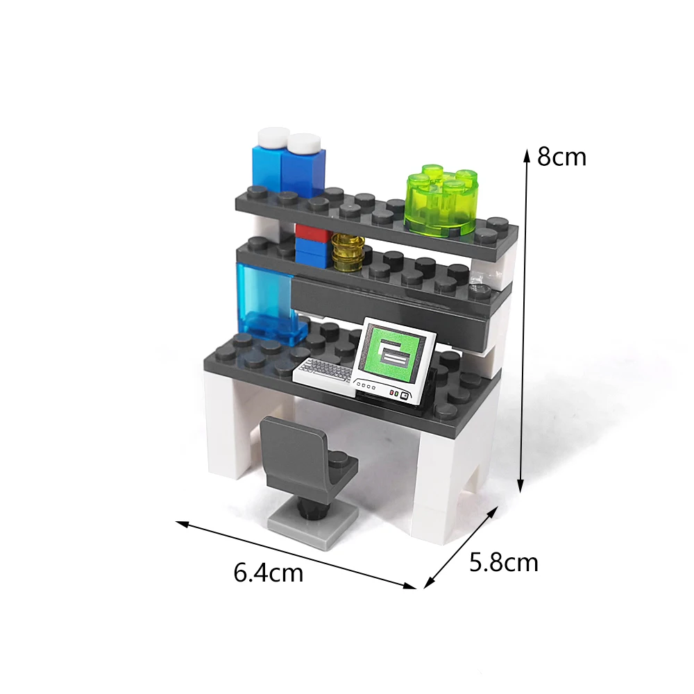 MOC-Bausteine, Möbel und Dekorationen für Wohnzimmer und Schlafzimmer – Bett, Bücherregal, Sofa, Computertisch, kleine Pflanzgefäße, Spielzeugmodelle. – Detail 32