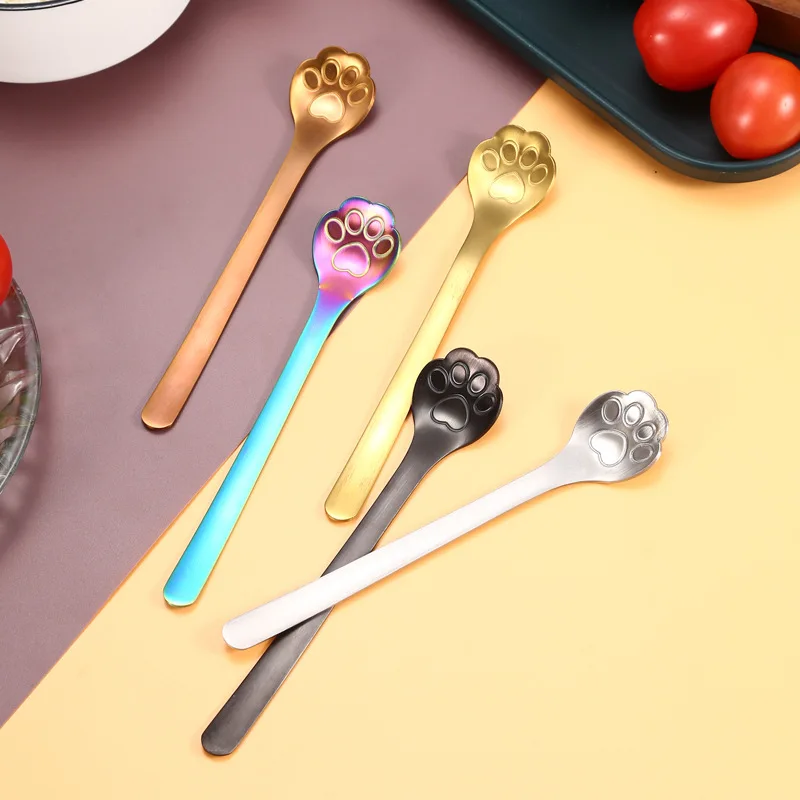 Stainless steel spoon with high aesthetic appeal cat paw coffee spoons household long handle mixing spoon small spoons