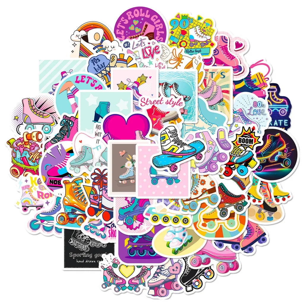 50Pcs Roller Skate Stickers, Waterproof Reusable Decals for Phone & Tablet DIY Personalized Decor RecordingYourLife Store