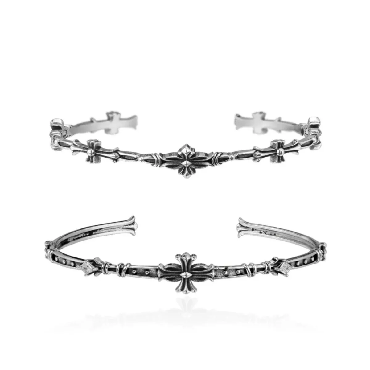 

Vintage Design 925 Silver Iris Cross Open Bracelet for Couple Lovers Trendy Fashion Heart Shaped Gothic Bangle Punk Jewelry Gift