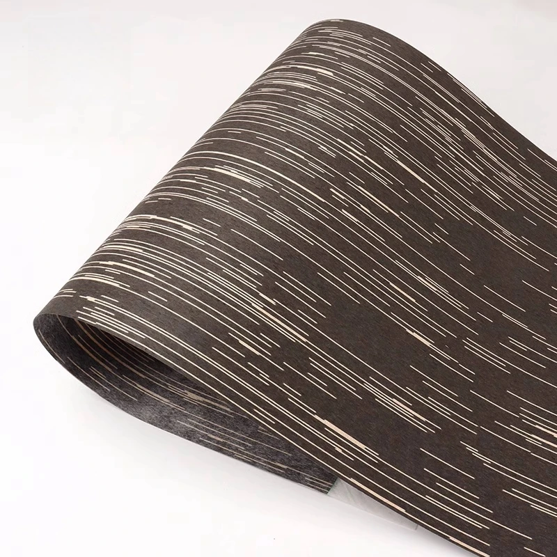 Reconstitued Wood Veneer Thread Shooting Meteor Shower Technology Wood Veneer for Furniture E.V. 44x108cm Black White