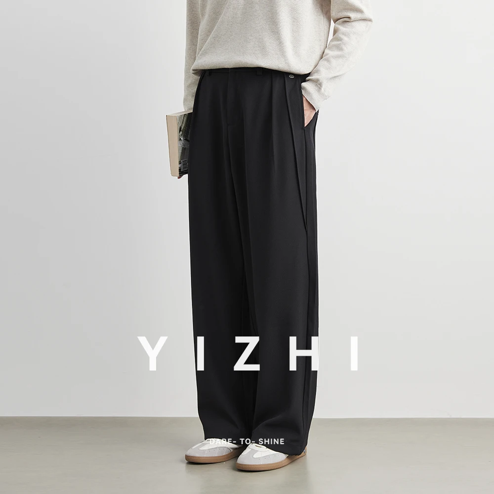 2025 New Men Straight Pants Fashion Korean Loose Suit Trousers Casual Draped Baggy White Wide Pant Male Streetwear