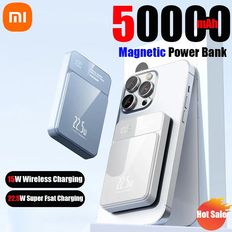 Xiaomi 50000mAh Power Bank Magnetyczna bezprzewodowa ładowarka Qi Magsafe 22,5W Super szybkie ładowanie Powerbank dla iPhone Samsung Huawei