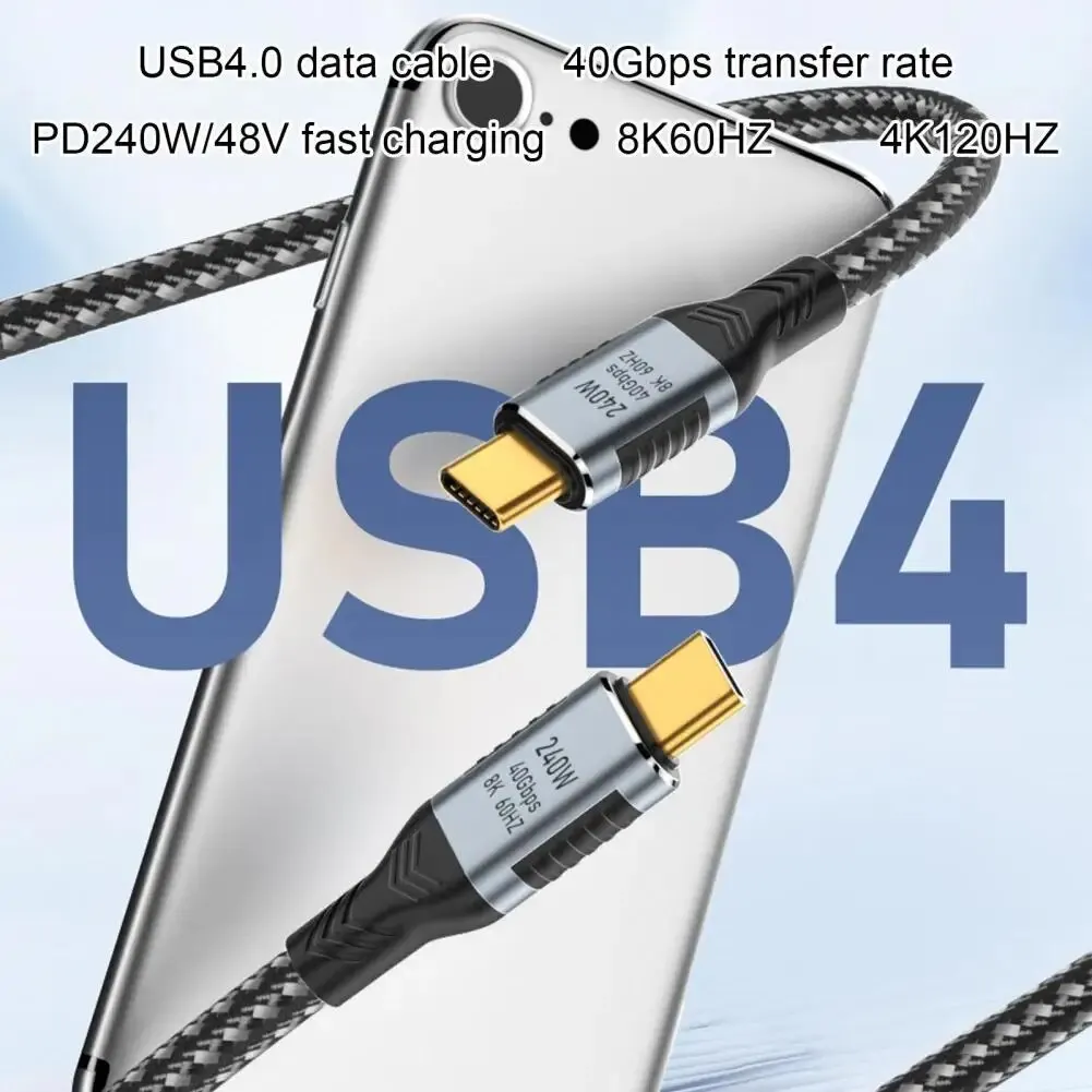 كابل بيانات USB 4.0 متعدد الوظائف من النوع C ، خط شحن سريع ، 40Gbps ، سرعة عالية ، 8K ، 60Hz ، فيديو عالي الدقة ، 240 واط