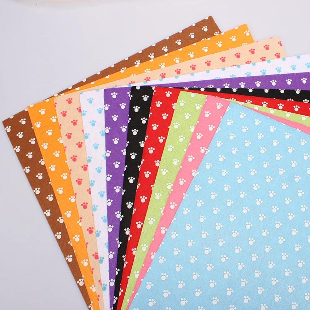 

10Pcs DIY Nonwoven Fabric Felt Sheets Kitten Paw Pattern for Art Craft Making Decoration 30x30cm Durable Multicolor