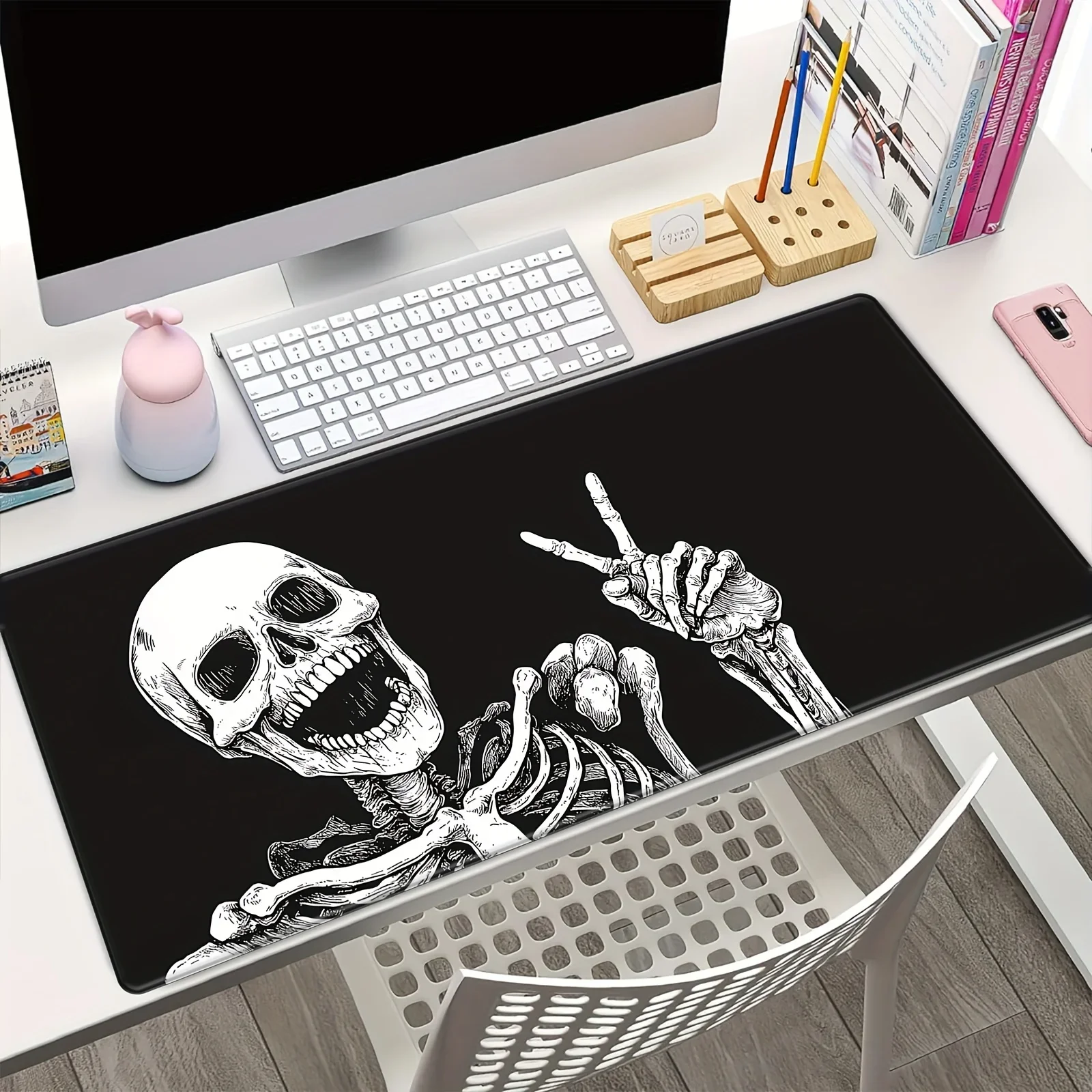 XXL Computer Keyboard Pad Large Gaming Mouse Pad Skull Illustration 40X90 Rubber Table Mat Precision Stitching Anti-Slip Durable