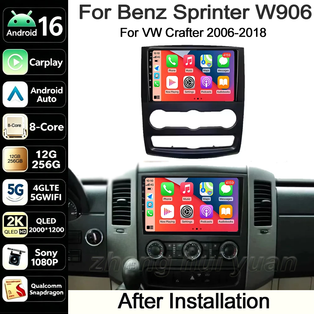 For Mercedes-Benz Sprinter W906 VW Crafter 2006-2018 Android 16 Car Radio 2K QLED Screen Navigation Wireless Carplay Auto