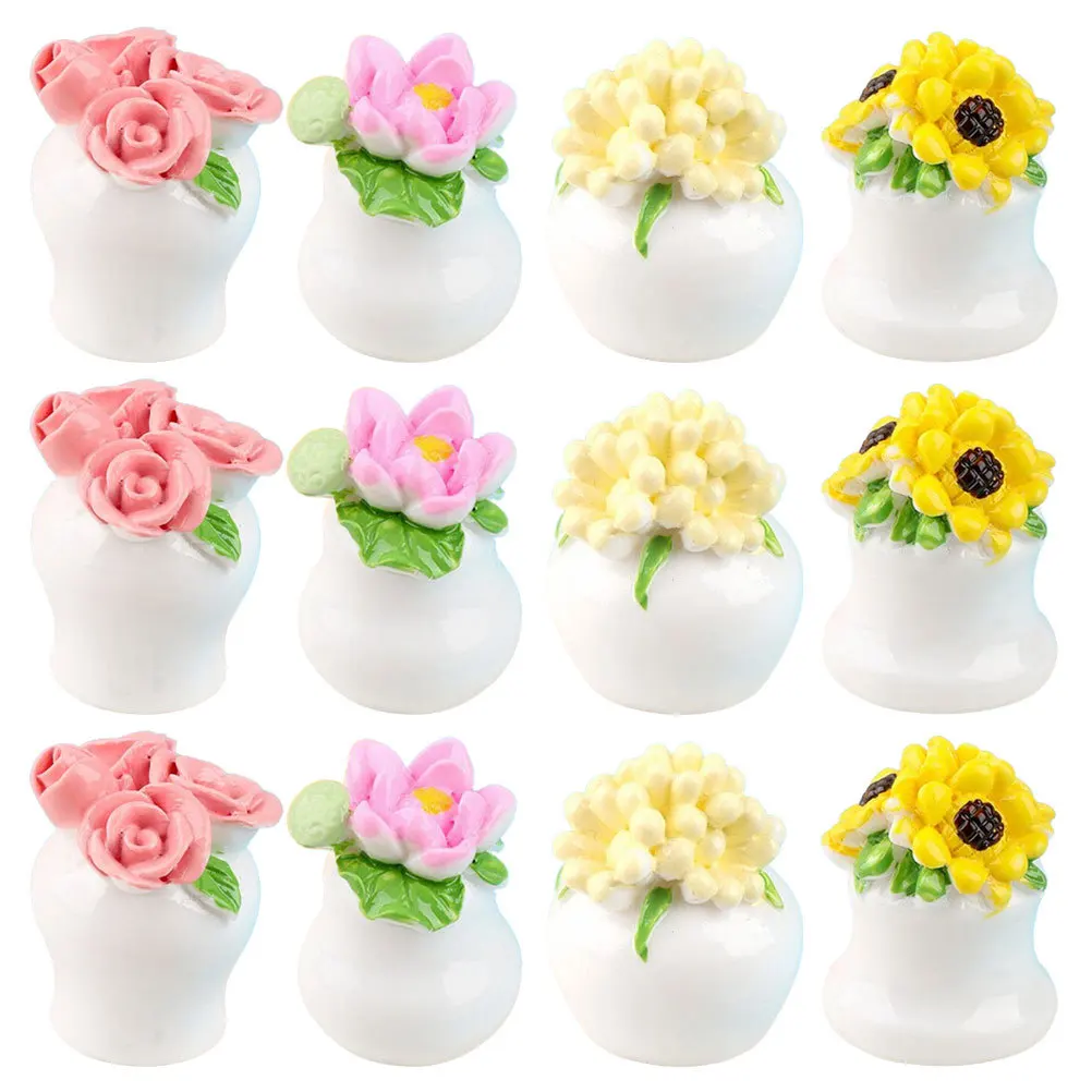 

12 Pcs Plant House Mini Bonsai Model Decoration Miniature Potted Flower Simulated