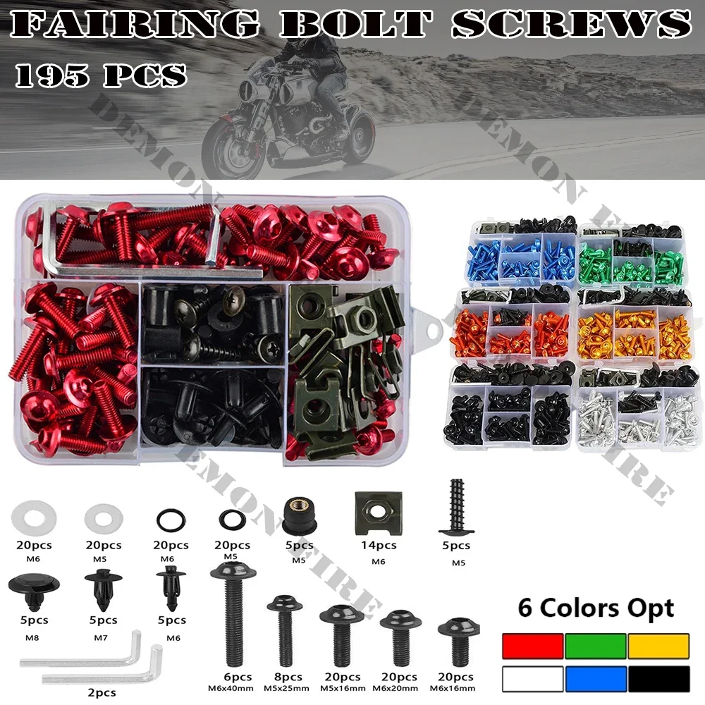 195Pcs Fairing Bolts Screws Kit Nut Clip For Yamaha XJ6 Diversion XJ6N XJ 6N FZ 6 FZ6R FZR1000 FZR750R FZR600 FZR 600 750R 1000