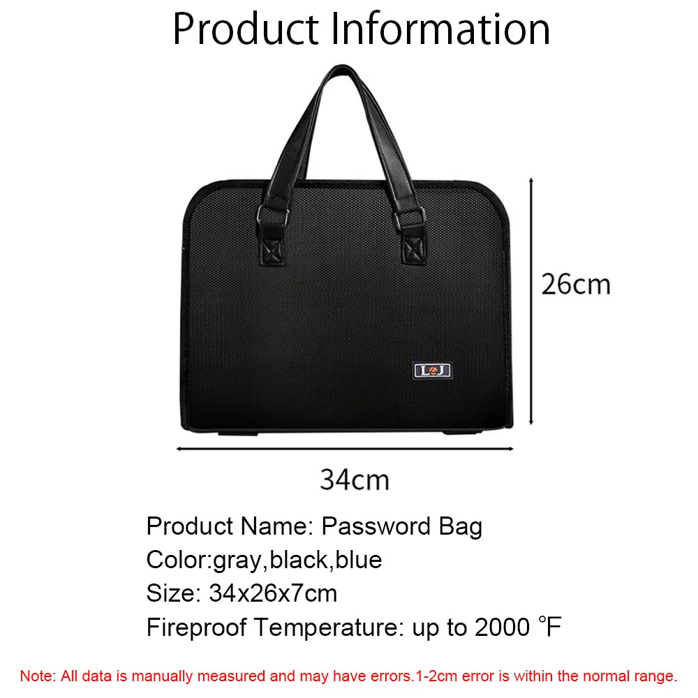 Imagem -06 - Fireproof Document Password Bolsa Pasta Impermeável Safe Box Card Case Travel File Storage Safe Papers Handbag Safety Organizer