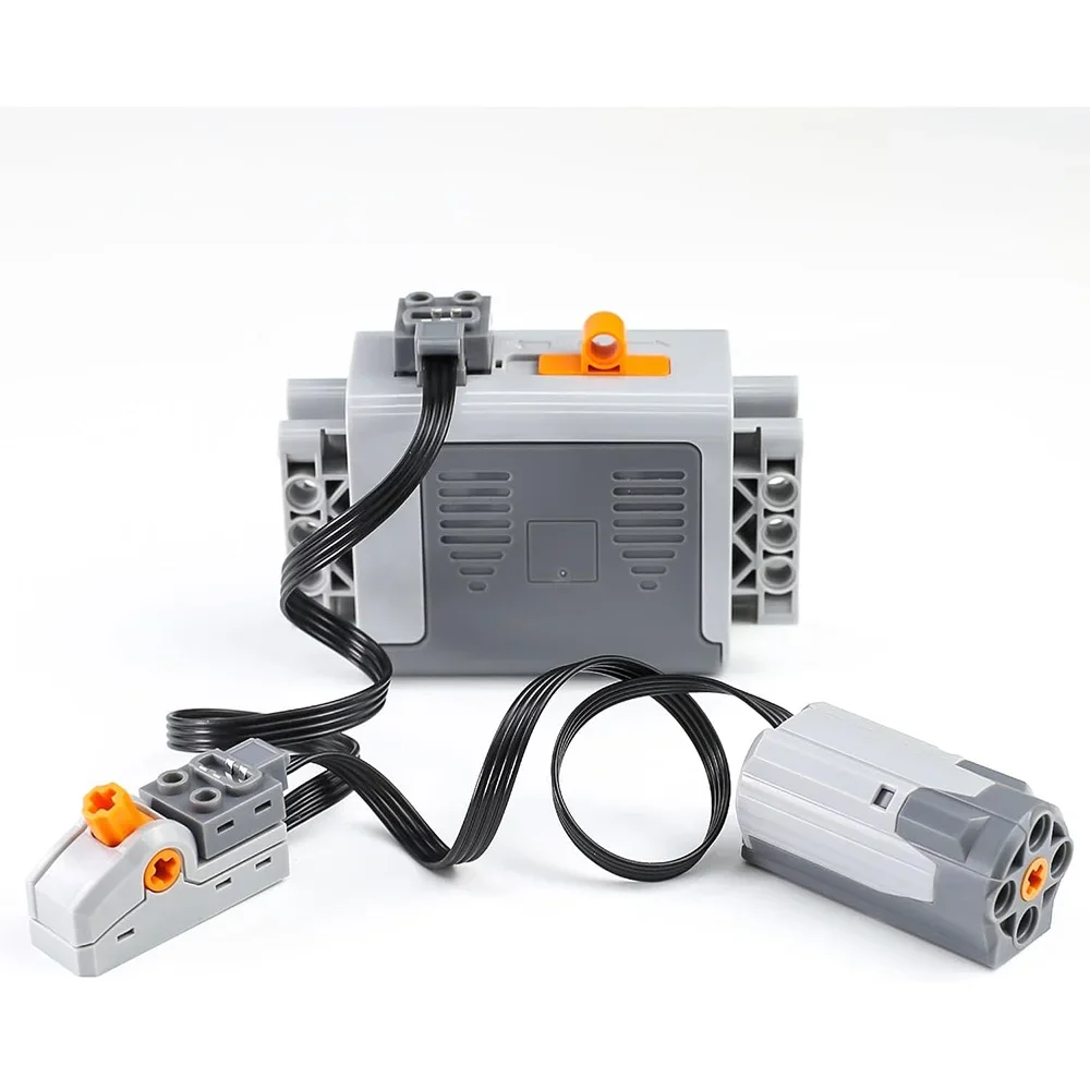 Klocki Techniczne M/L Motor Technology, Elementy z Funkcjami Zasilania, Zdalne Sterowanie Podczerwienią + Zestaw Rozszerzeń Skrzynki na Baterie, Klocki MOC