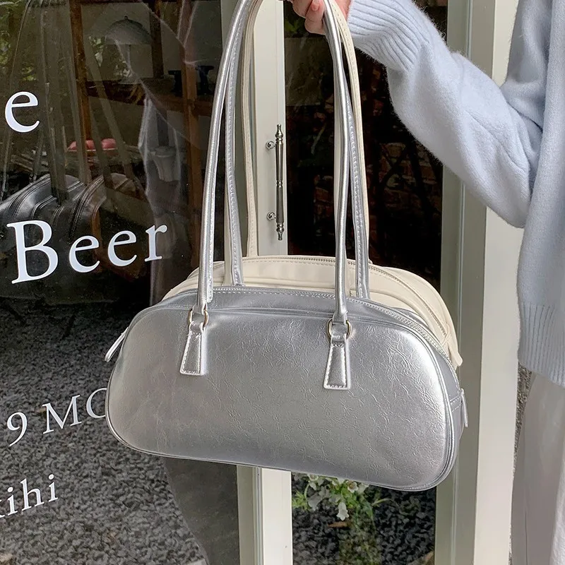 

JIAERDI винтажная серебряная сумка на плечо, женский кошелек Fairycore, эстетичная кожаная сумка Y2k, женская модная сумка для боулинга, шикарная