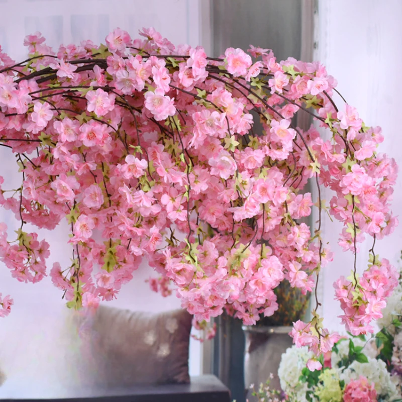 140CM Artificial Cherry Blossom High Branch Hanging Cherry Blossom Home Floral and Wedding Arch Suspended Ceiling