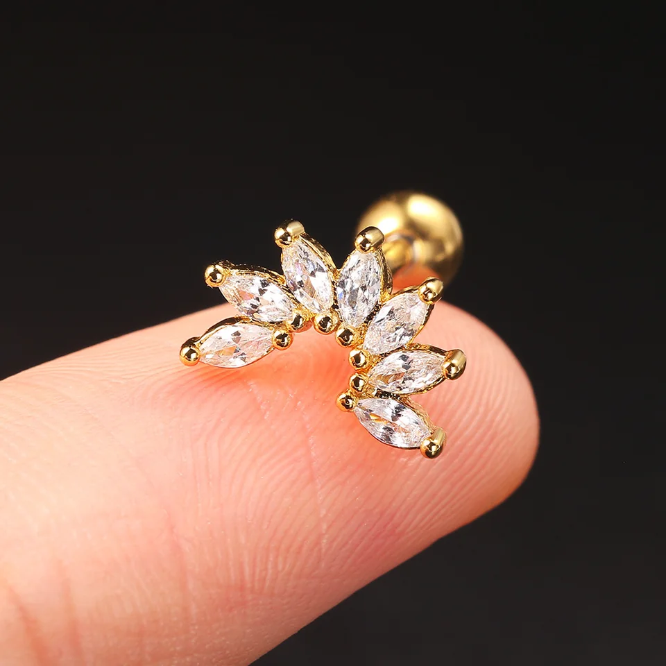 Orecchini a perno a forma di croce e stella, 20 g, in acciaio inox placcato argento ipoallergenico con chiusura a vite, con zirconia cubica Orecchini a perno a forma di croce e stella, 20 g, in acciaio inox placcato argento ipoallergenico con chiusura a vite, con zirconia cubica