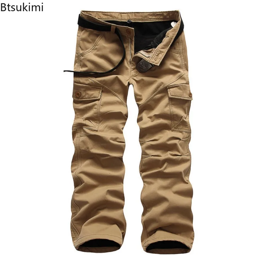 Men's Velvet Thickened Camouflage Cargo Pants Fashion Multi Pockets Tactical Combat Trousers Loose Outdoor Casual Pants for Male