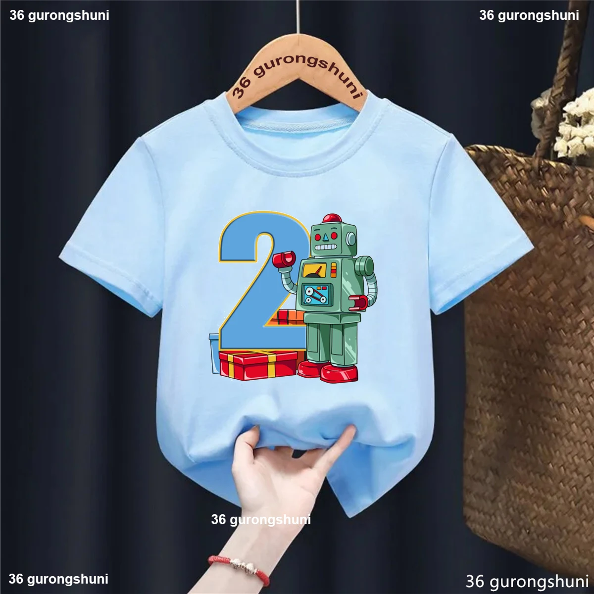 

New Boys T-shirt Funny Robot Birthday Numbers2.3.4 year-old Kids T-shirt Gifts Children's Birthday Gifts Clothing T-shirt Tops