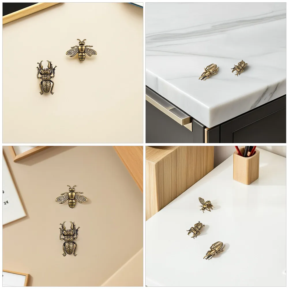 4Pcs Vintage Brass Bee Beetle Ornament Retro Insect Home Decor for Bookshelf Mantelpiece Table Living Room Study Room Decorative