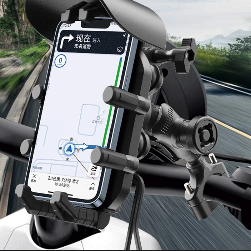 

Motorcycle Phone Holder Bike Phone Stand Sunshade Anti Theft Lock Cellphone Support with 15W Wireless Fast Charger Bracket