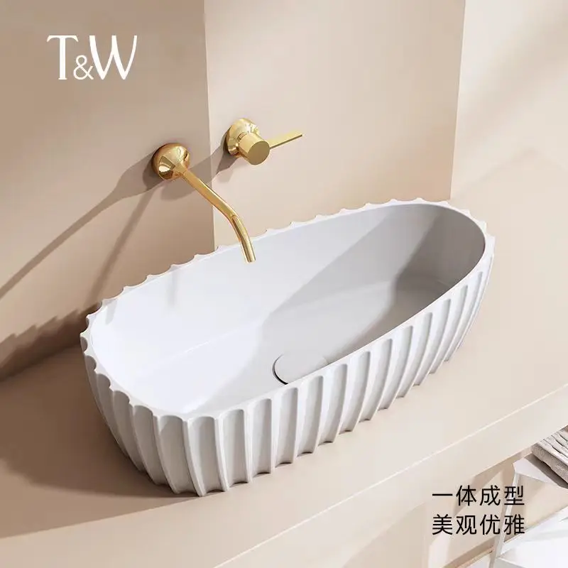 Top Quality 600*350*160mm white Artificial stone Above counter basin Wash basin Simplicity Bathroom Washbowl Fashion Sink Lavabo