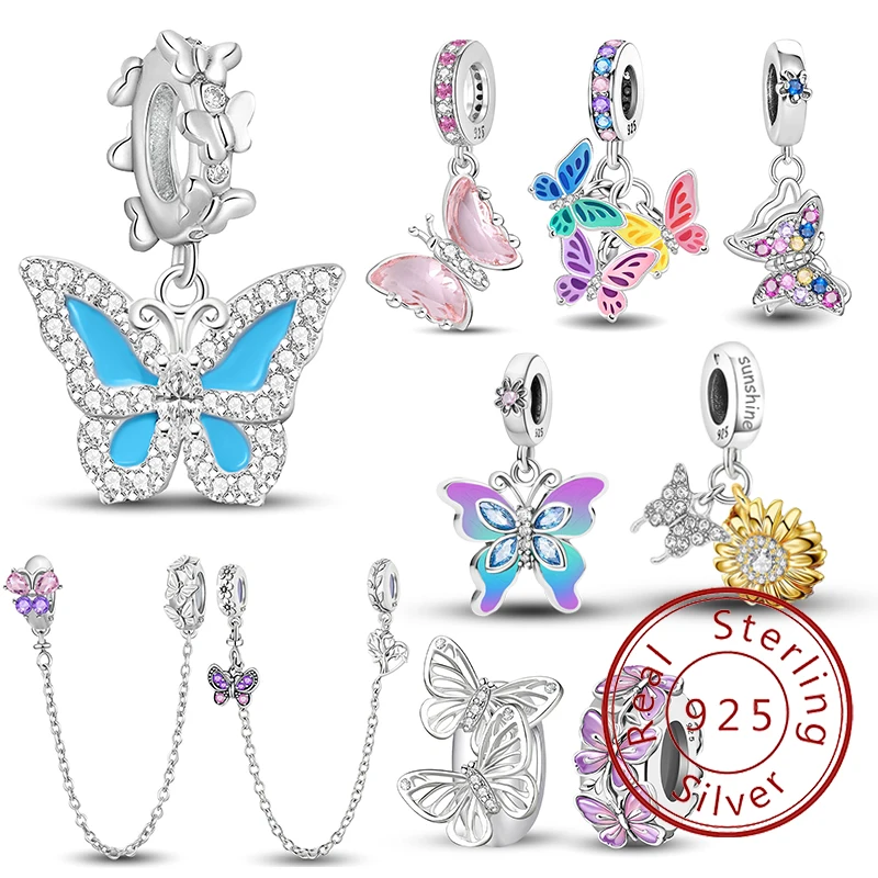 

Стерлингового серебра 925 пробы, серия бабочек, милые подвески, бусины, подходят для оригинального браслета-браслета, высокое качество, ювелирные изделия «сделай сам» для женщин