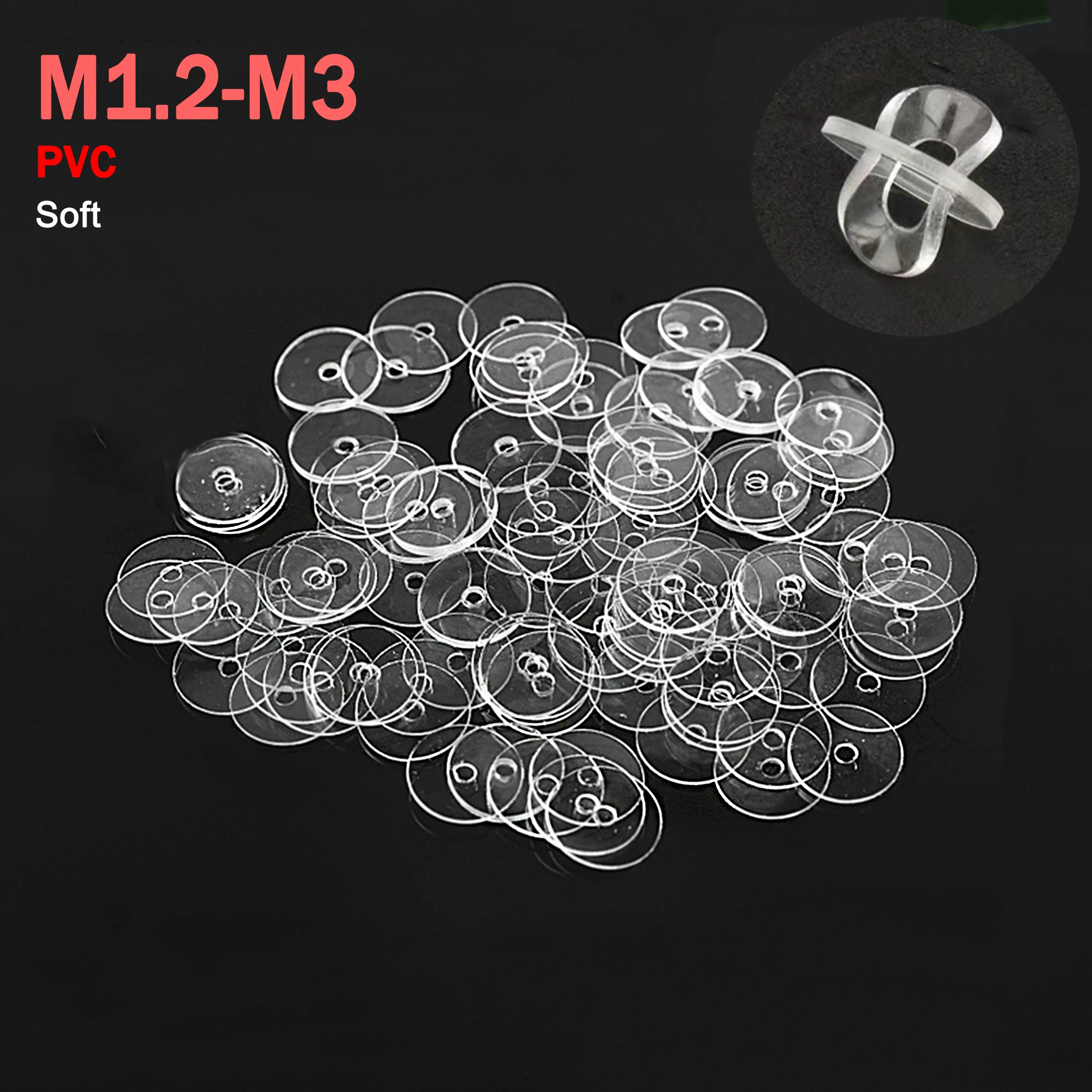 200Pcs Soft Plastic PVC Transparent Insulating Plain Gasket M1.2 M1.3 M1.4 M1.5 M1.7 M 1.8-M3 Pad Ring Spacer Flat Washer
