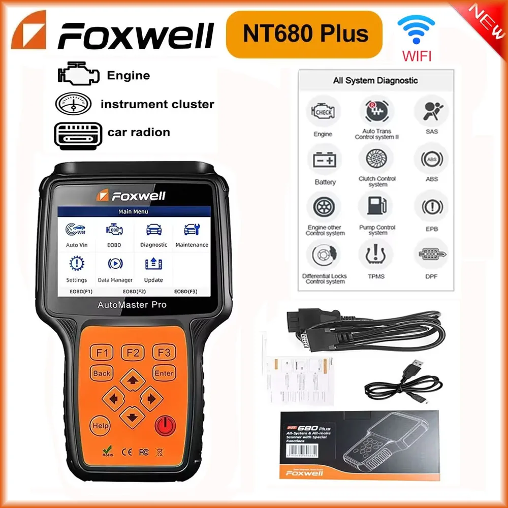 Foxwell NT680 Plus WIFI All Systems Car OBD2 Scanner Diagnostic Tool with Oil Light/EPB Functions Update of Foxwell NT680 Pro