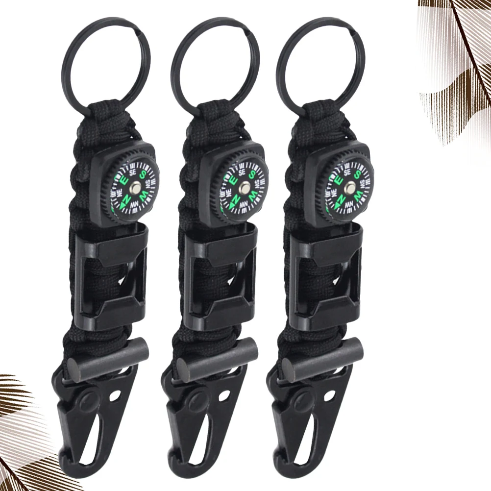 

3pcs Compass Key Chain Climbing Buckles Climbing Woven Rope Safe Carabiner Buckles for Mountaineering Outdoor Sports (Black)