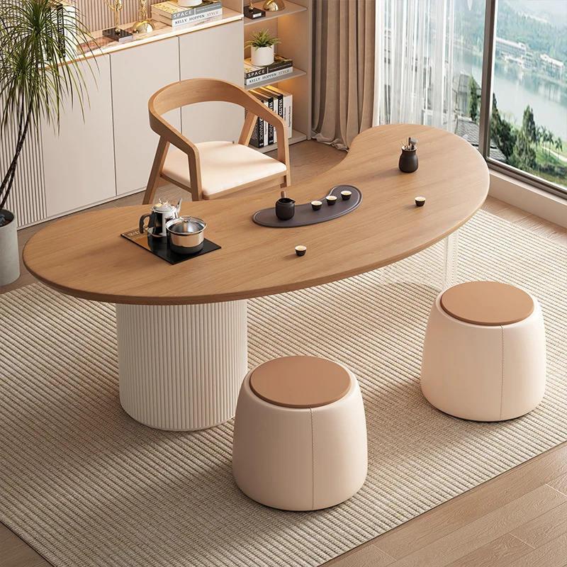 

Balcony tea table Kung Fu tea table and chair combination Small modern high-end simple household cream wind small tea table