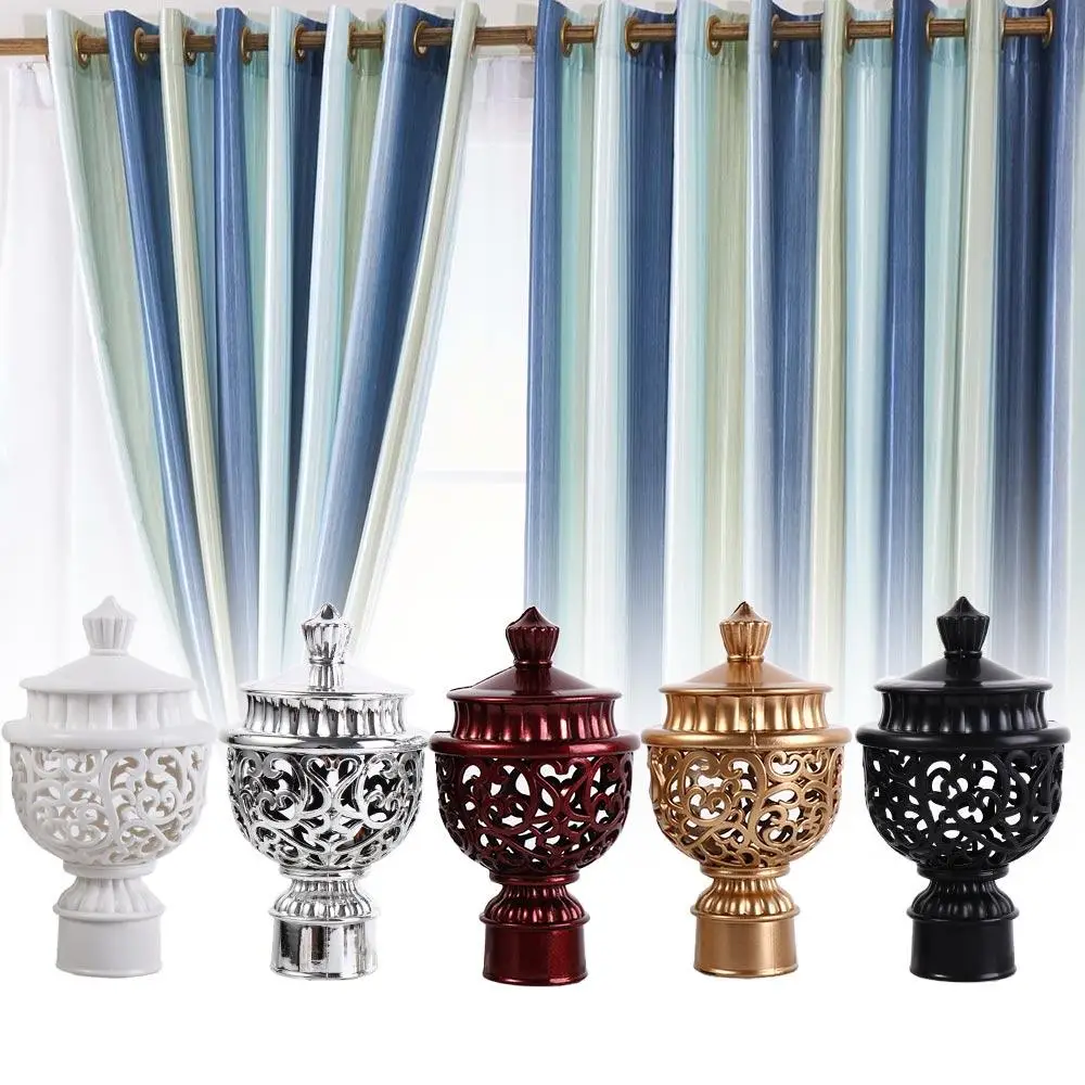 2pcs Durable Hollow Out Decorative Curtain Rod Head Drapery Rail Ends Curtain Rod Cap Curtain Accessories