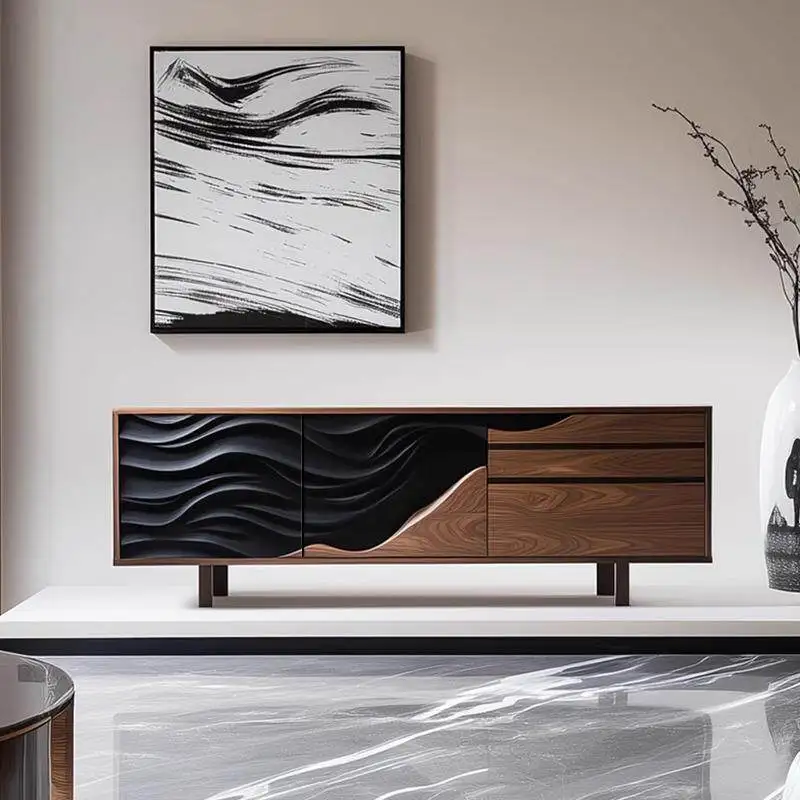 Italian minimalist solid wood TV cabinet high-end furniture living room household small apartment floor cabinet