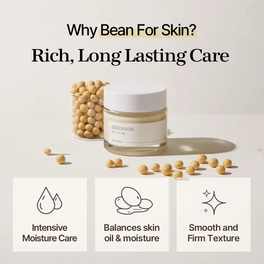 Mixsoon Bean Cream Vegansnail, Long-lasting Soothing Hydration Cream For Face, Korean Skin Care 1.69 Fl.oz 50ml