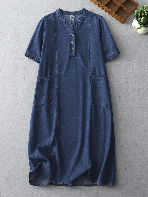 

Plus Size Loose Korean Sle plus Size Denim Midi T-irt Dr Slimming V-Ne ort Sve Summer New Arrival Women's Dr